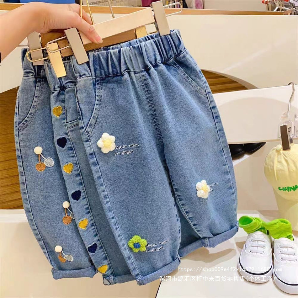 Class A Girls' Embroidered Floral Denim Pants