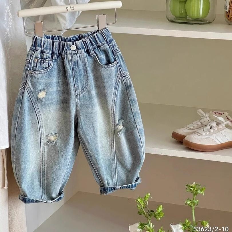 Boys' Light Blue Embroidered Denim Shorts