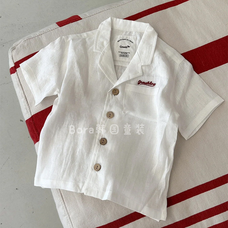 Unisex Old-Money Lapel Short-Sleeve White Shirt