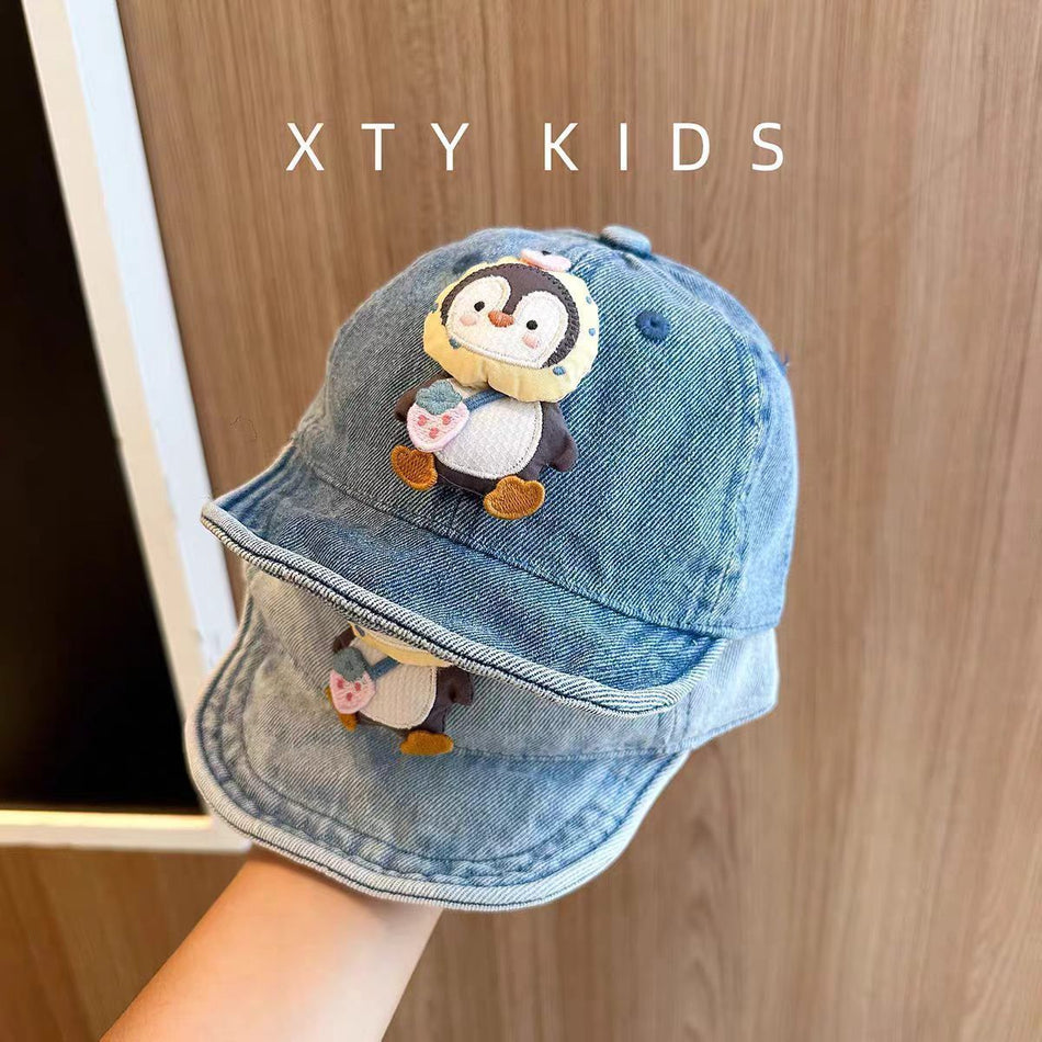 Baby Penguin Denim Baseball Cap Soft Brim Adjustable Hat
