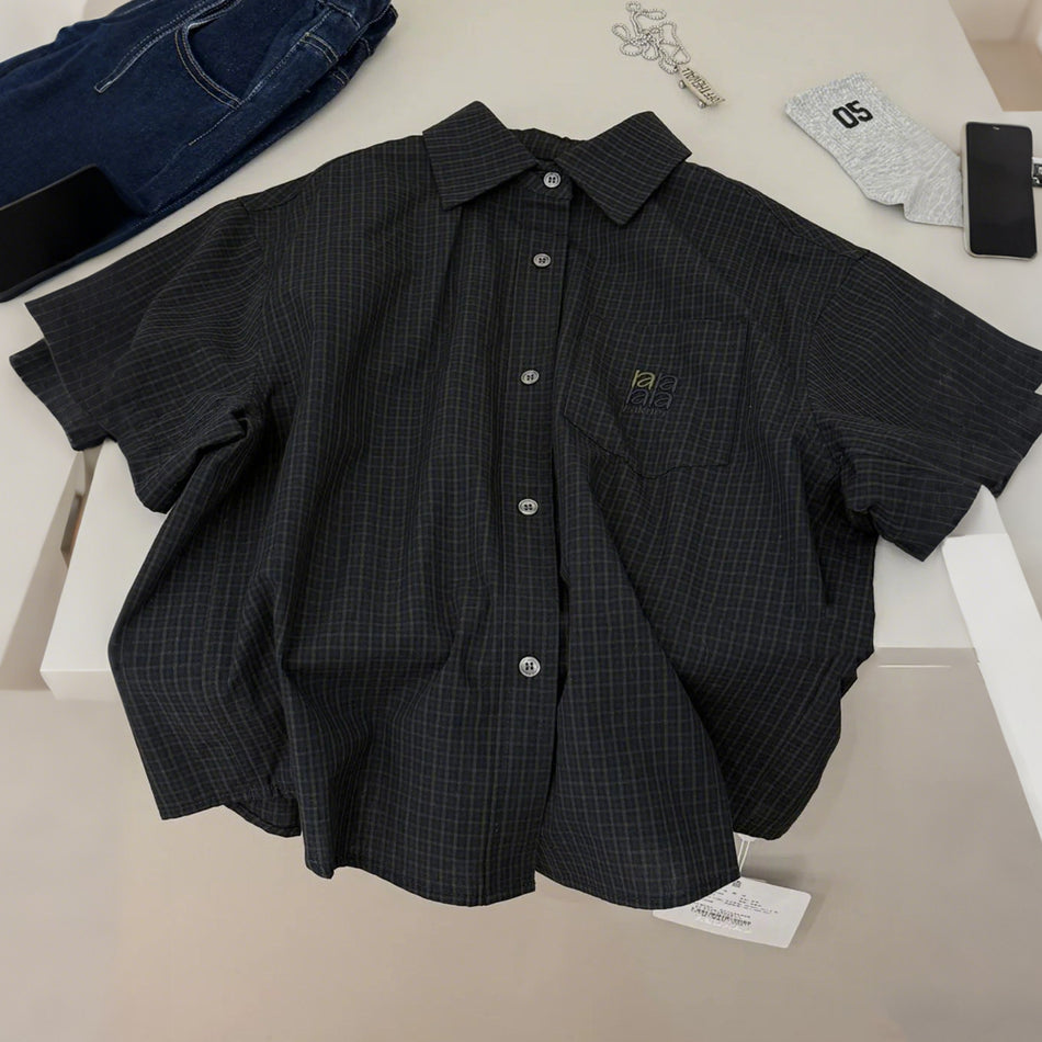 Boys' Suit-Collar Black Short-Sleeve Casual Shirt