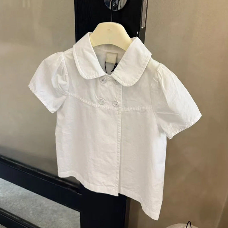 Unisex Solid Cotton Short-Sleeve Korean White Tee