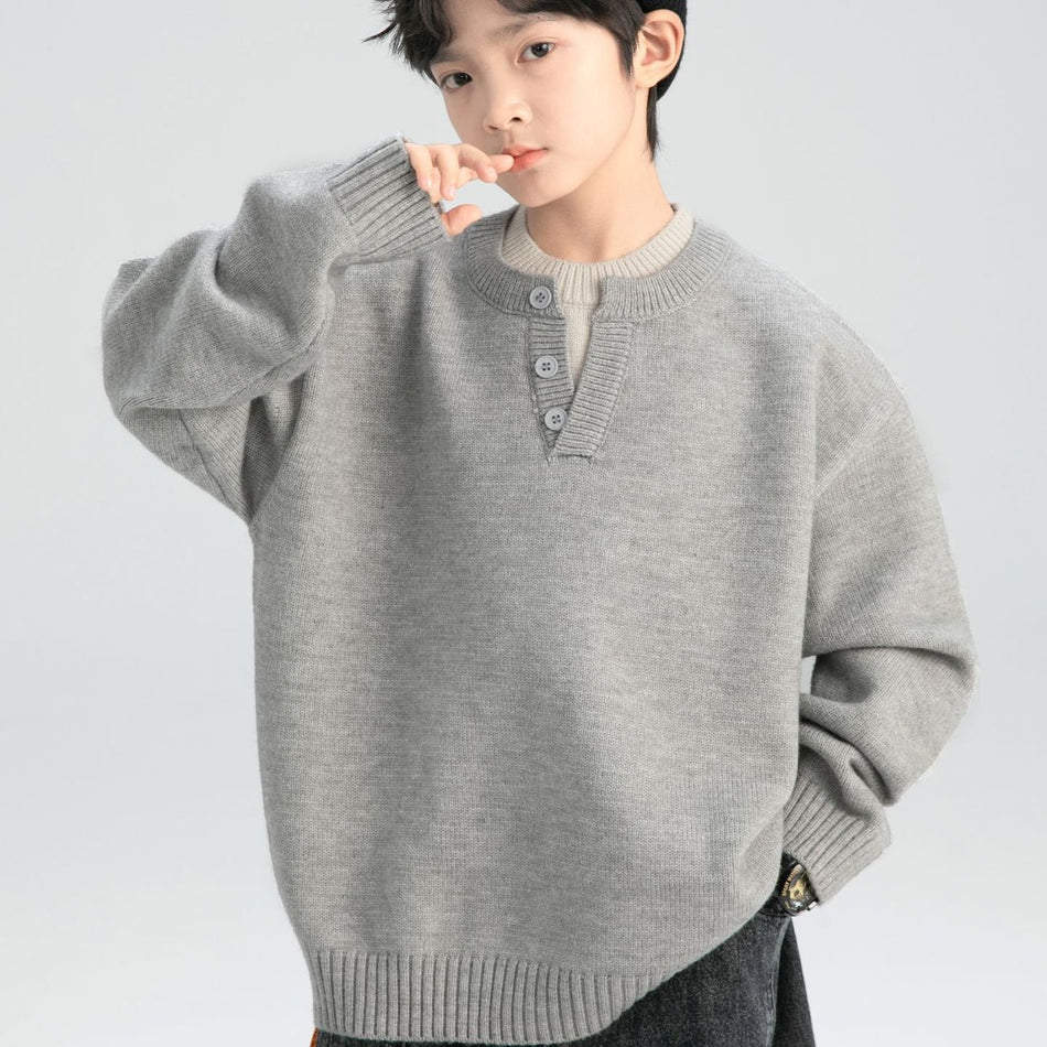 Boys' Vintage Double-Collar Knit Sweater