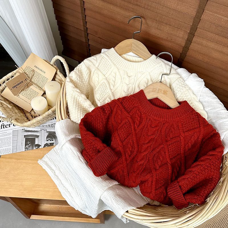 Unisex Solid Cable-Knit Crewneck Autumn/Winter Sweater