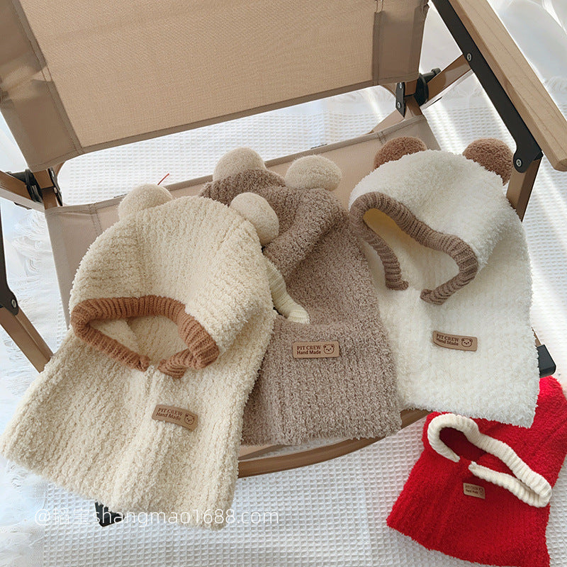 Baby Cotton Blend Double Ball Balaclava Knit Hat