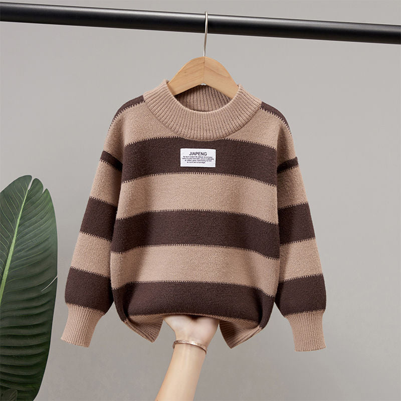 Boys' Striped Thickened Crewneck Blend Sweater
