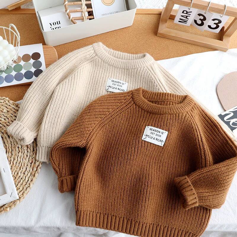 Unisex Solid Loose-Fit Crewneck Autumn Knit Sweater