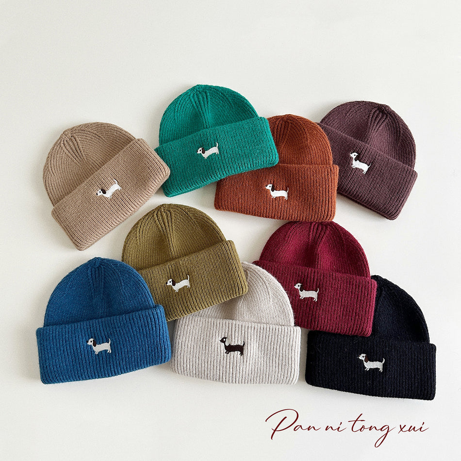 Baby Acrylic Puppy Embroidered Ear Protection Knit Hat
