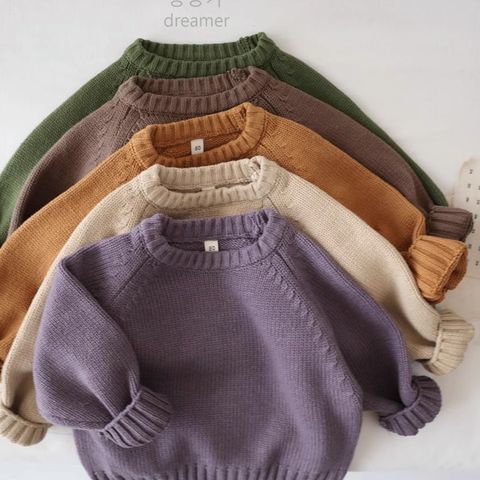 Unisex Solid Loose-Fit Crewneck Autumn/Winter Sweater