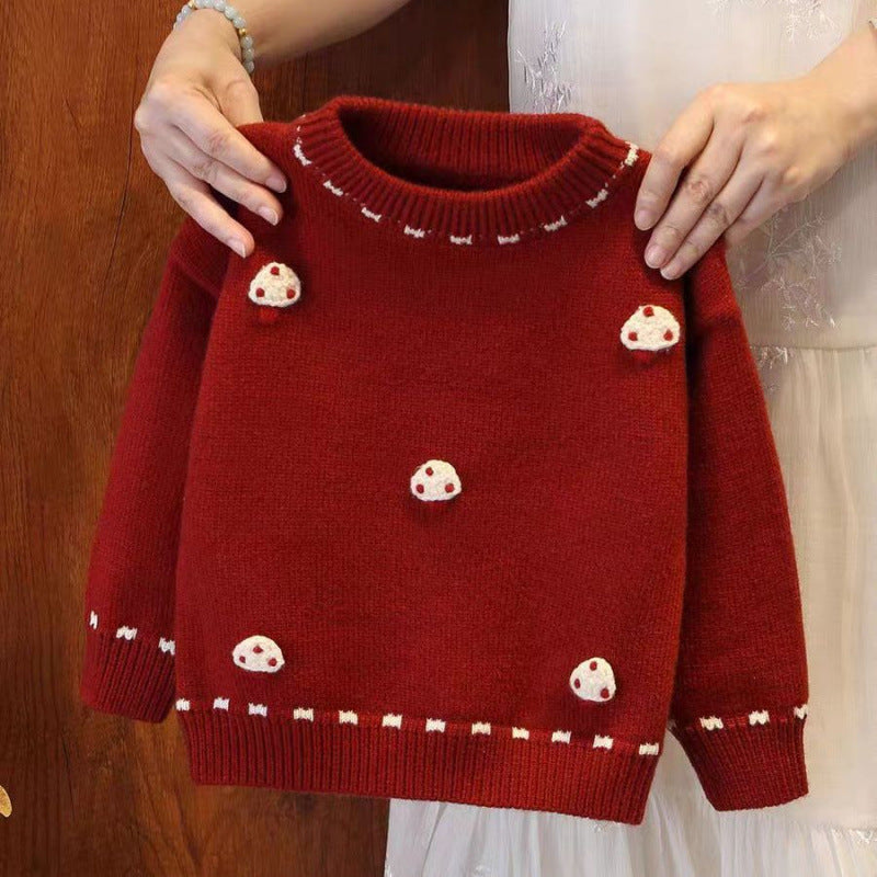 Unisex Cute Mushroom Lapel Single-Breasted Winter Sweater