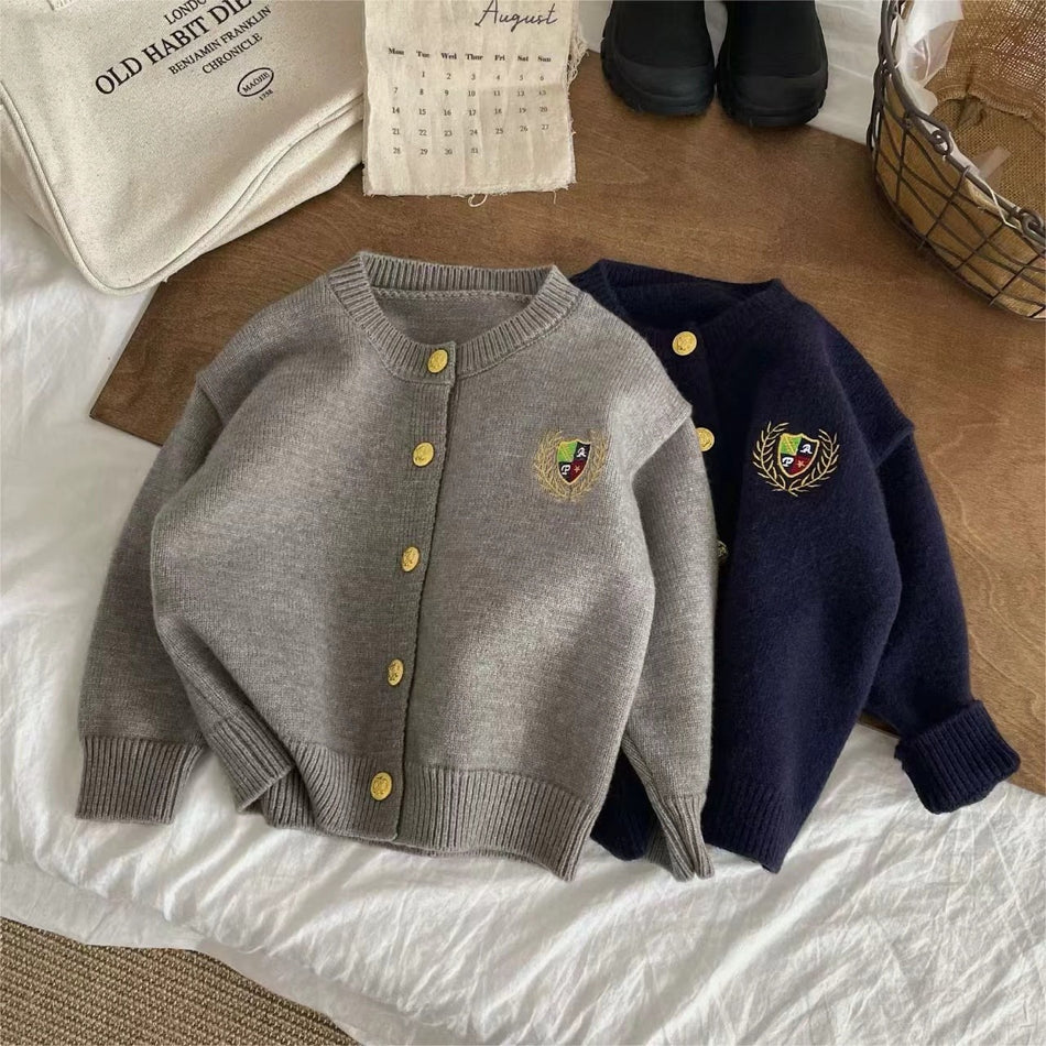 Unisex Preppy Embroidered Single-Breasted Fine-Knit Cardigan