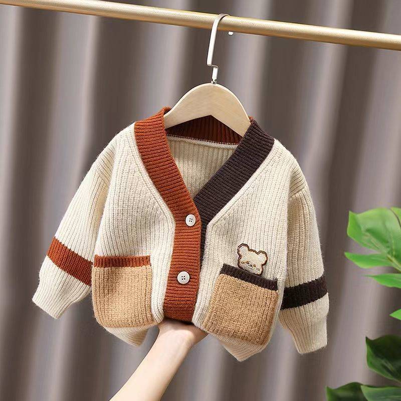 Unisex V-Neck Cartoon Thickened Knit Cardigan
