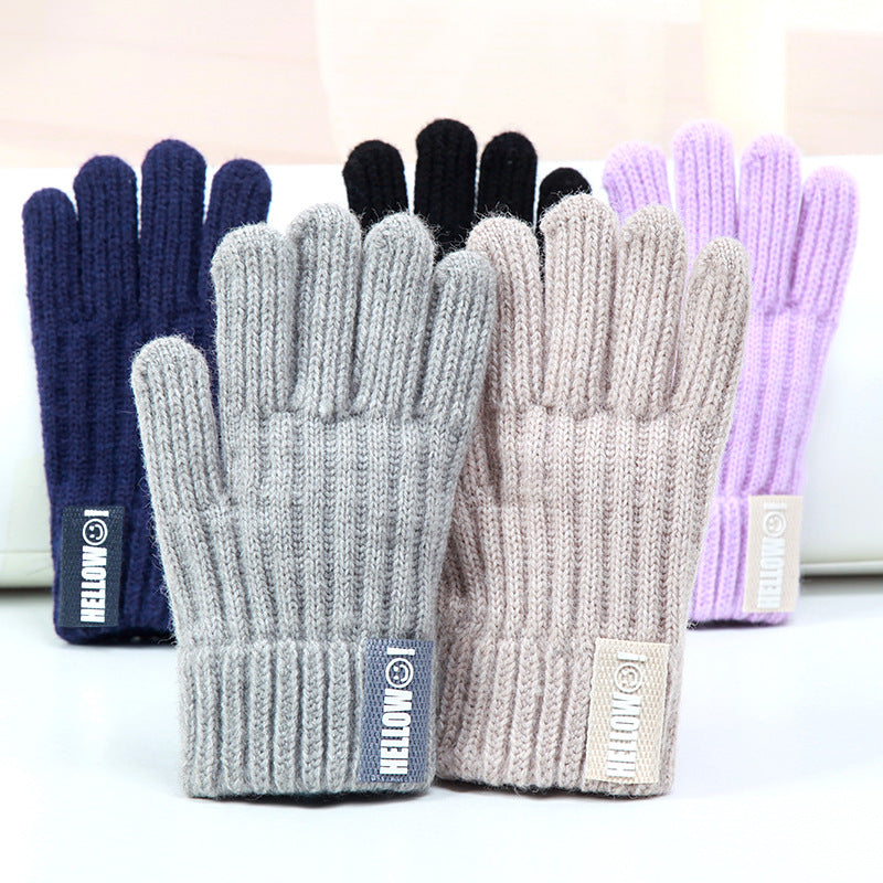 Boys' Winter Warm Knitted Finger Gloves with Wool Blend
