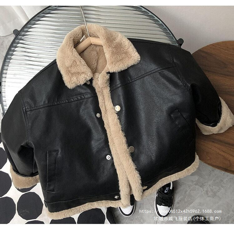 Boys' Black Striped Wool Blend Thickened Winter Jacket