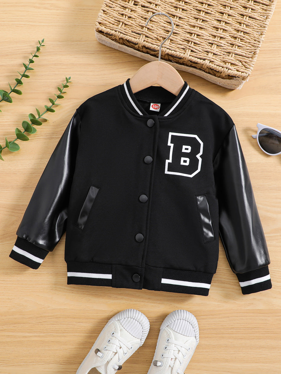 Boys' Black Letter Print Cotton Knit Cardigan