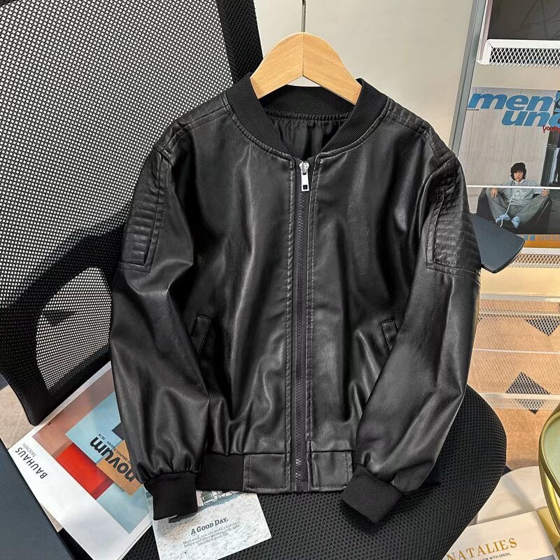Boys' Black Cotton Blend Mid-Length Casual Jacket