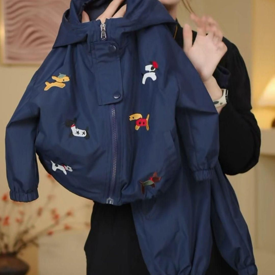 Boys' Polyester Hooded Jacket and Pants Two-Piece Set