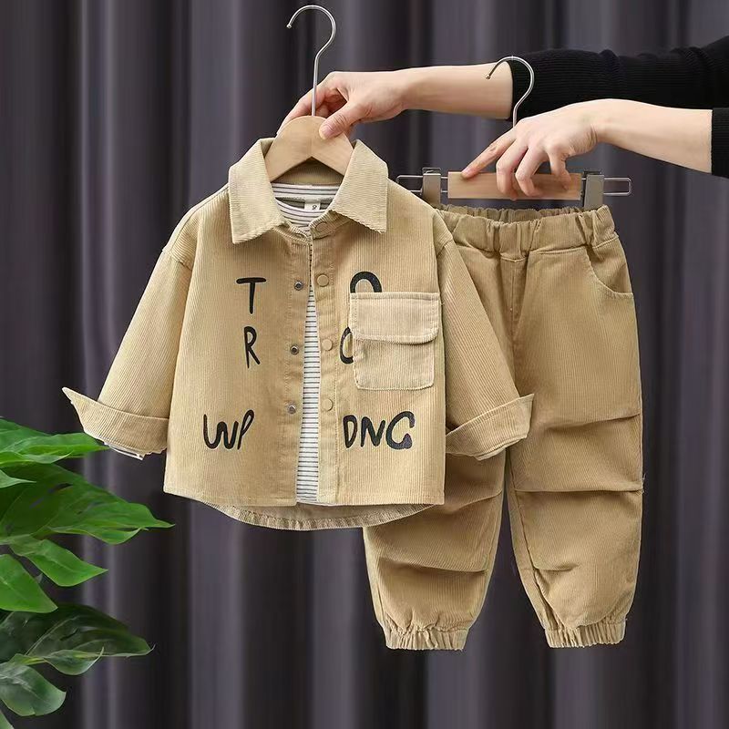 Boys' Corduroy Letter Two-Piece Set Long Sleeve Autumn Outfit