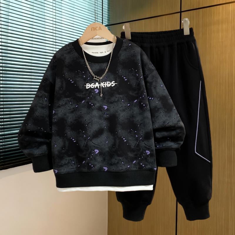 Boys’ Cotton Cartoon Sweatshirt and Pants Two-Piece Set
