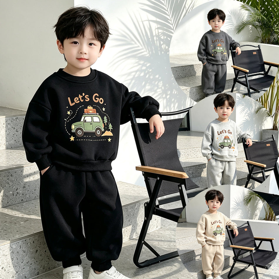 Kids’ Korean Cartoon Sweatshirt and Jogger Pants Two-Piece Set