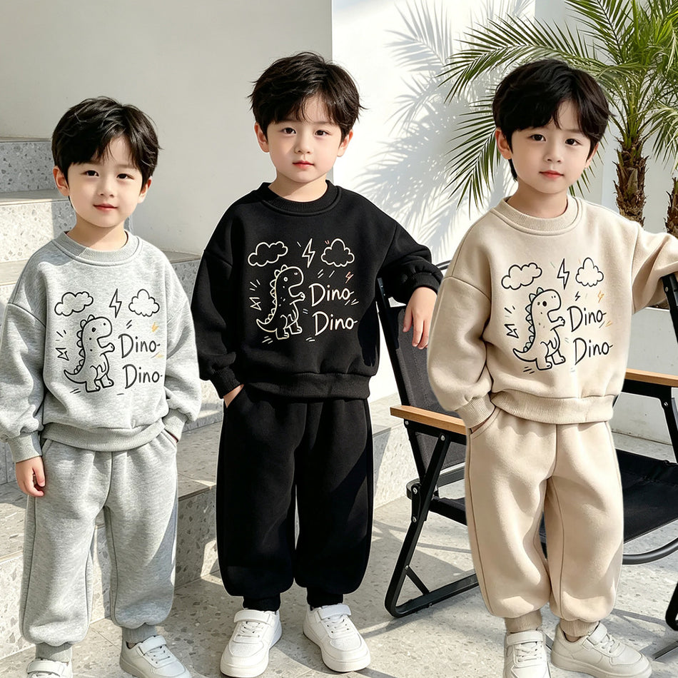 Boys’ Dinosaur Cartoon Sweatshirt and Jogger Pants Set