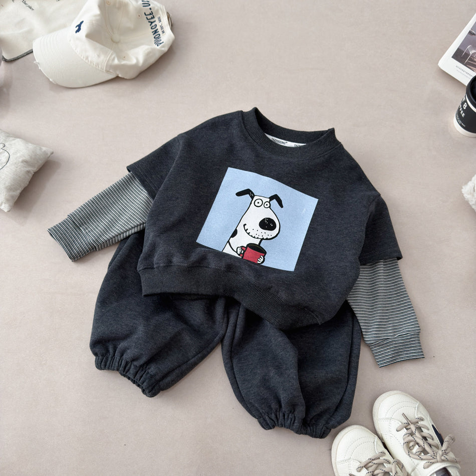 Boys’ Blue Puppy Brushed Cotton Sweatshirt Set