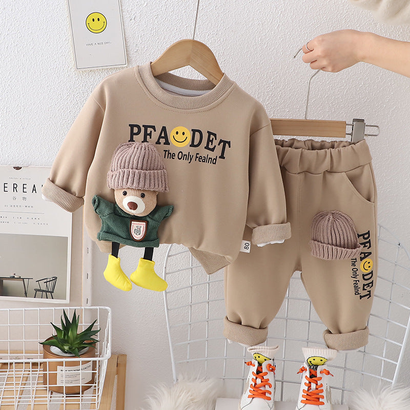 Cotton Bear Cartoon Pullover Set for Toddlers