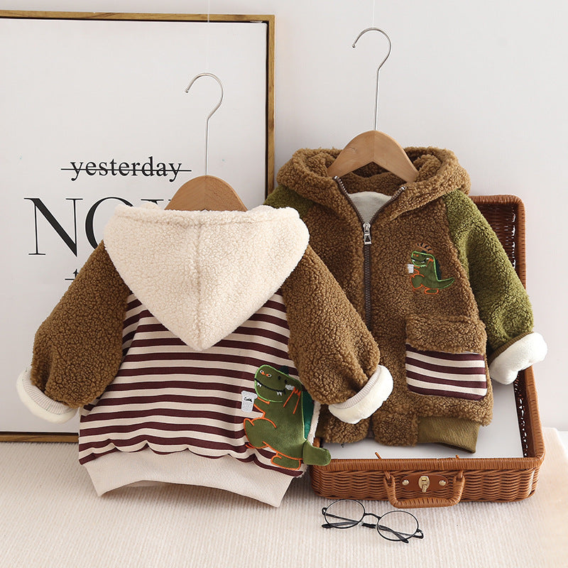 Boys’ Dinosaur Fleece-Lined Hooded Winter Jacket