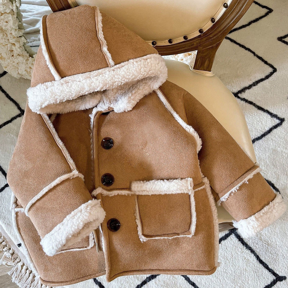 Kids’ Lambswool Hooded Winter Coat Stand Collar Jacket