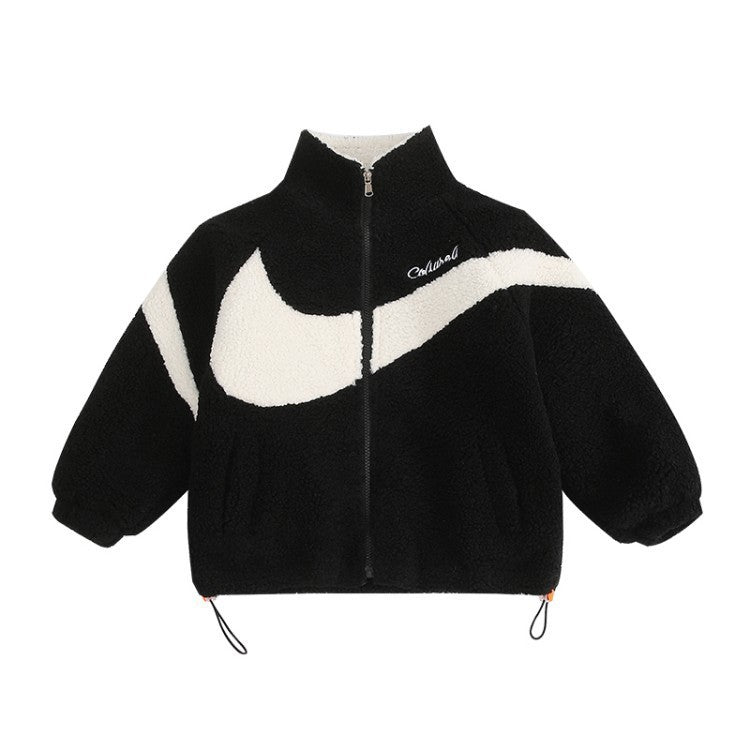 Boys Woolen Cartoon Lapel Coat with Zipper