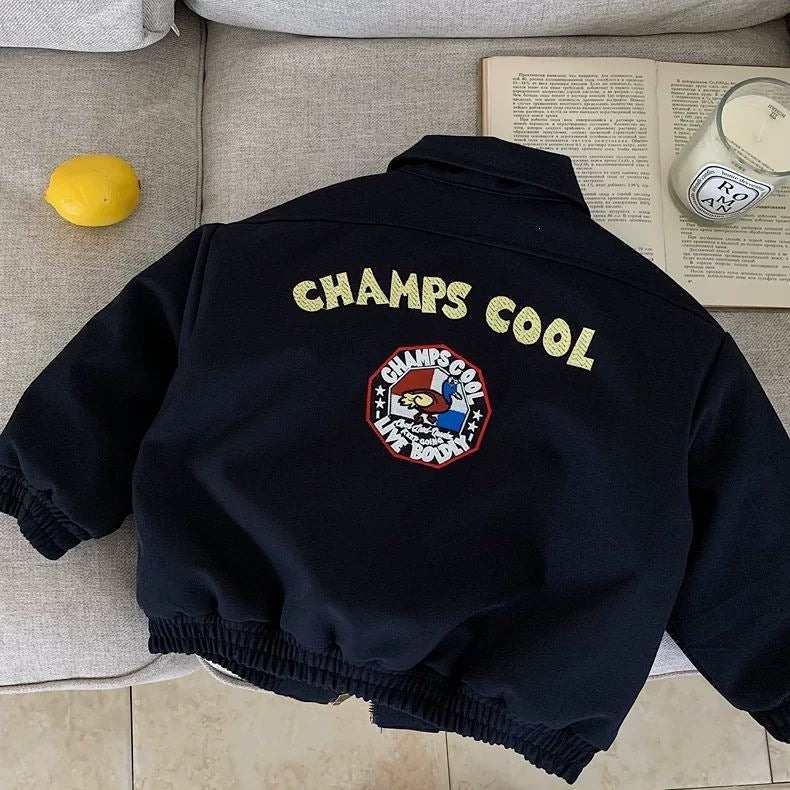 Boys’ Black Champs Cool  Wool  Letter Print Jacket