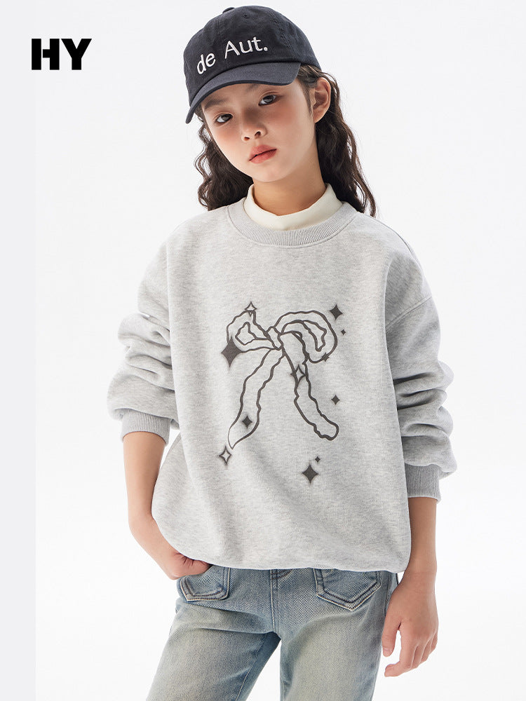 Kids’ Korean-Style Cartoon Fleece Pullover Sweatshirt