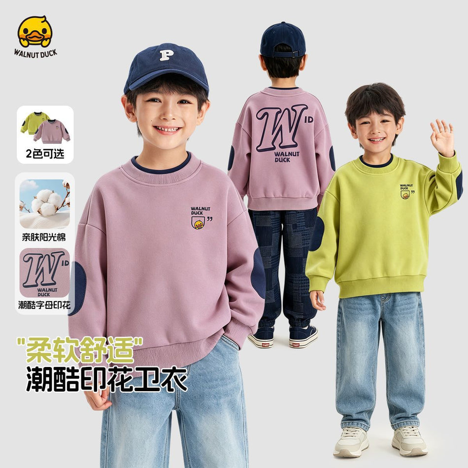 Boys' Cotton Cartoon Pullover Sweatshirt with Long Sleeves