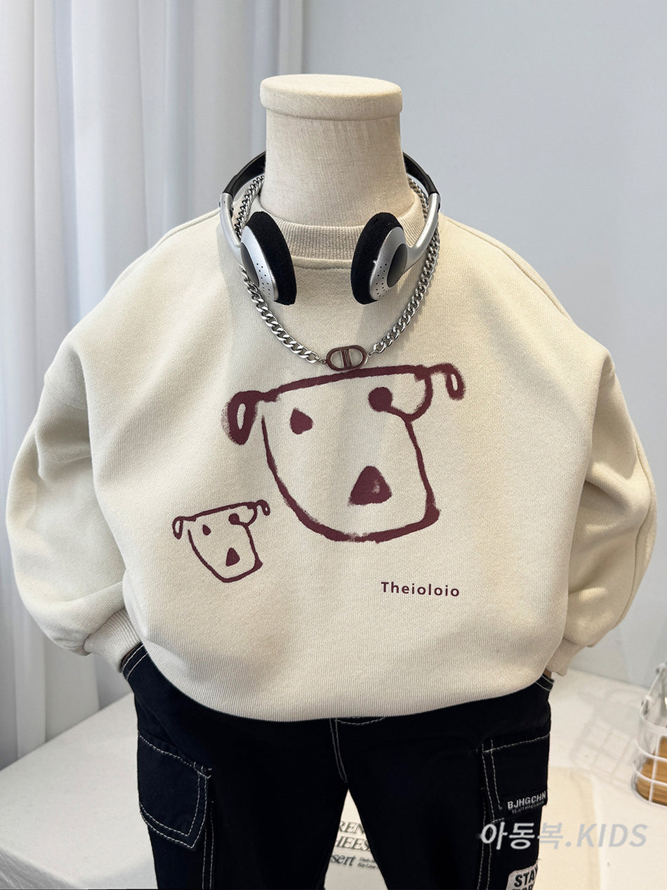 Boys' Casual Dog Graphic Long-Sleeve Cotton Sweatshirt