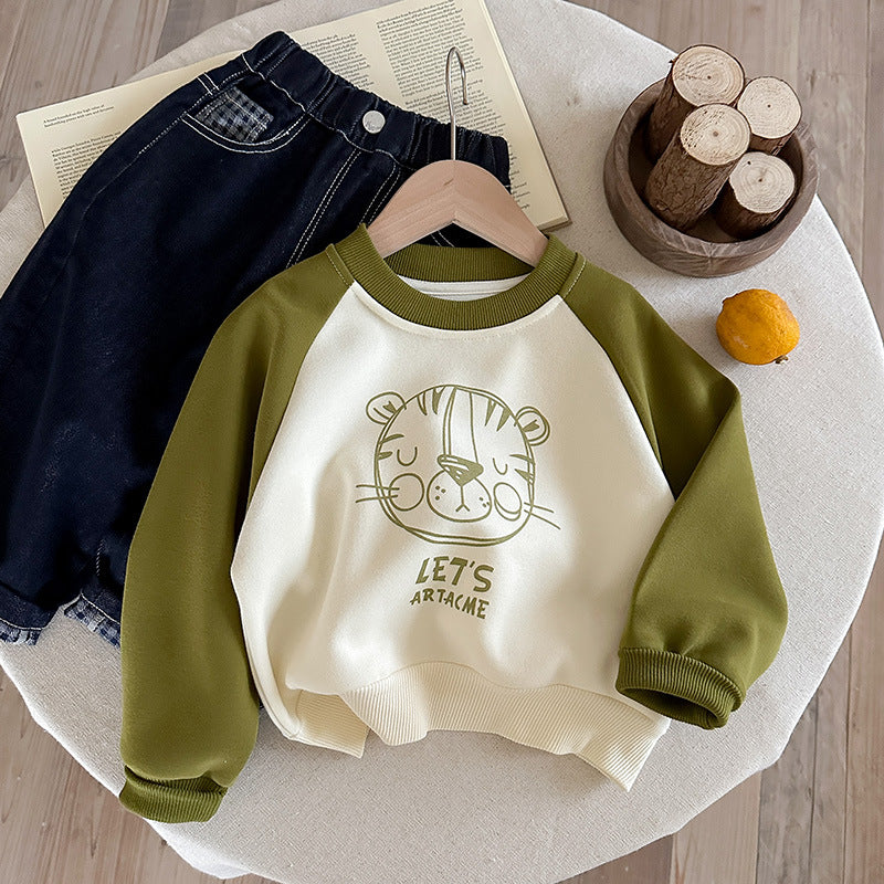 Boys' Tiger Graphic Long-Sleeve Cotton Sweatshirt