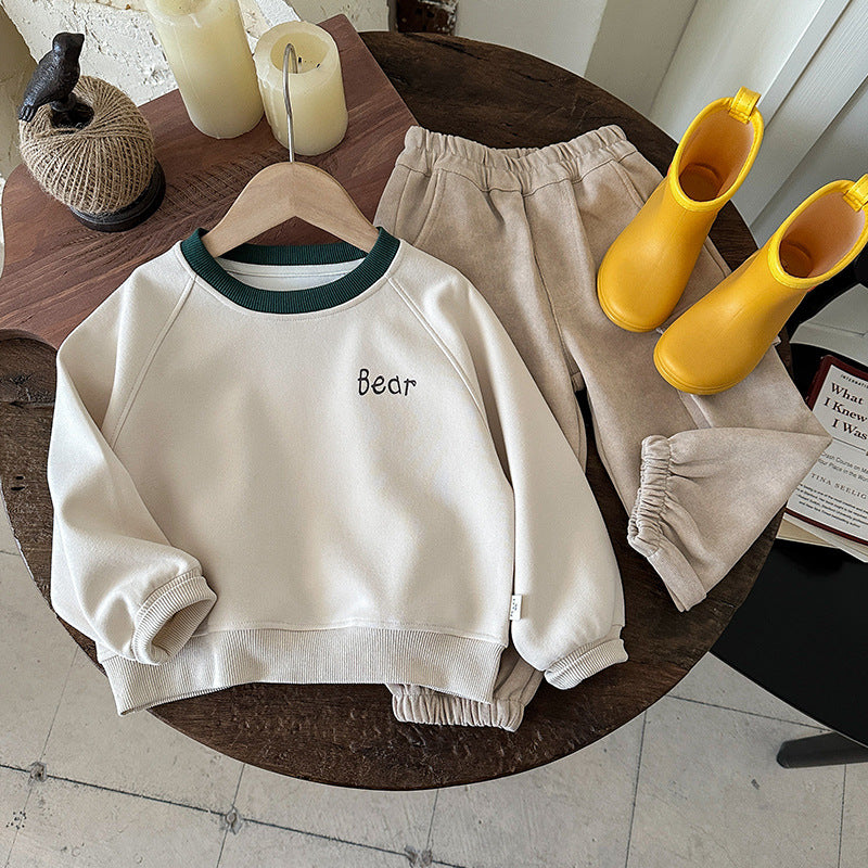 Boys' Cute Bear Graphic Long-Sleeve Cotton Pullover Sweatshirt