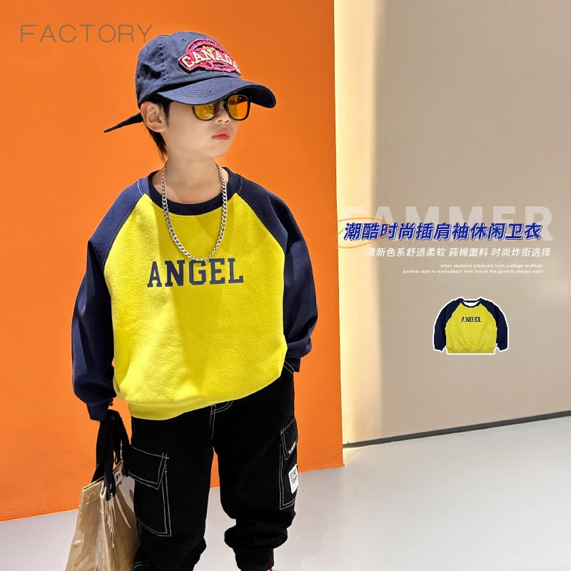 Boys' Yellow Angel Graphic Long-Sleeve Cotton Sweatshirt
