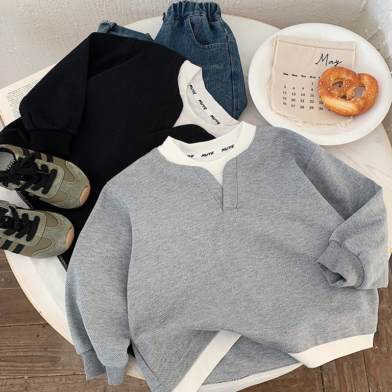 Boys' Two-Piece Layered Long-Sleeve Cotton Sweatshirt