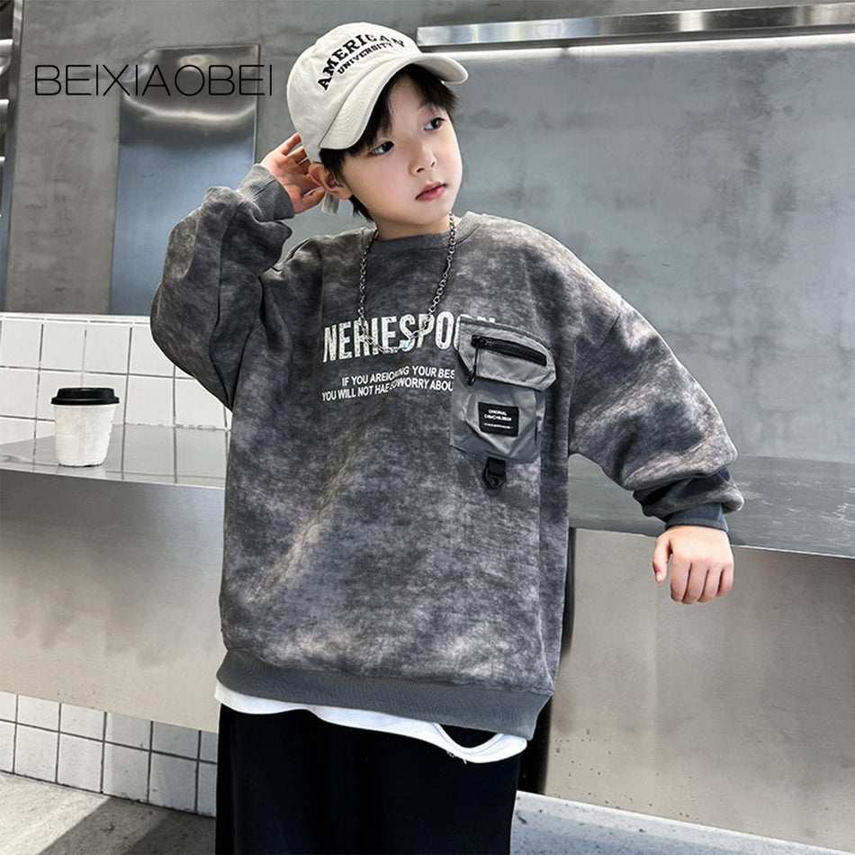 Boys' Tie-Dye Utility Pocket Long-Sleeve Cotton Sweatshirt
