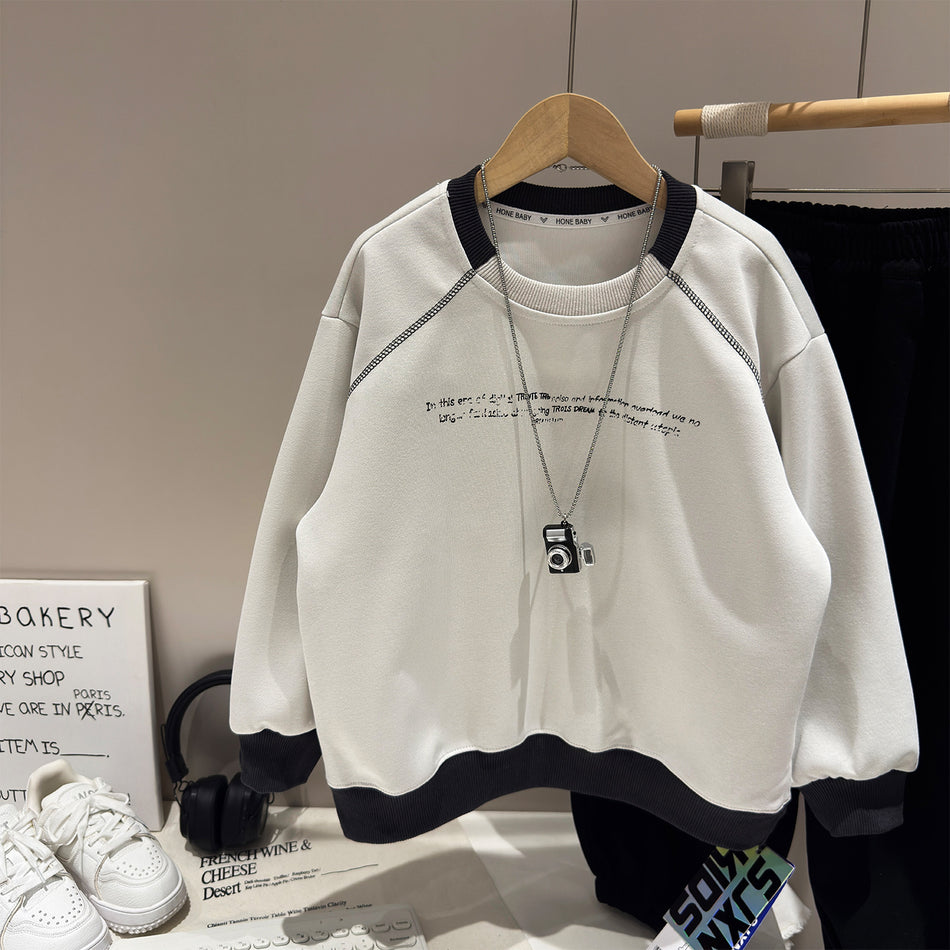Boys' Letter Print Long-Sleeve Cotton Sweatshirt