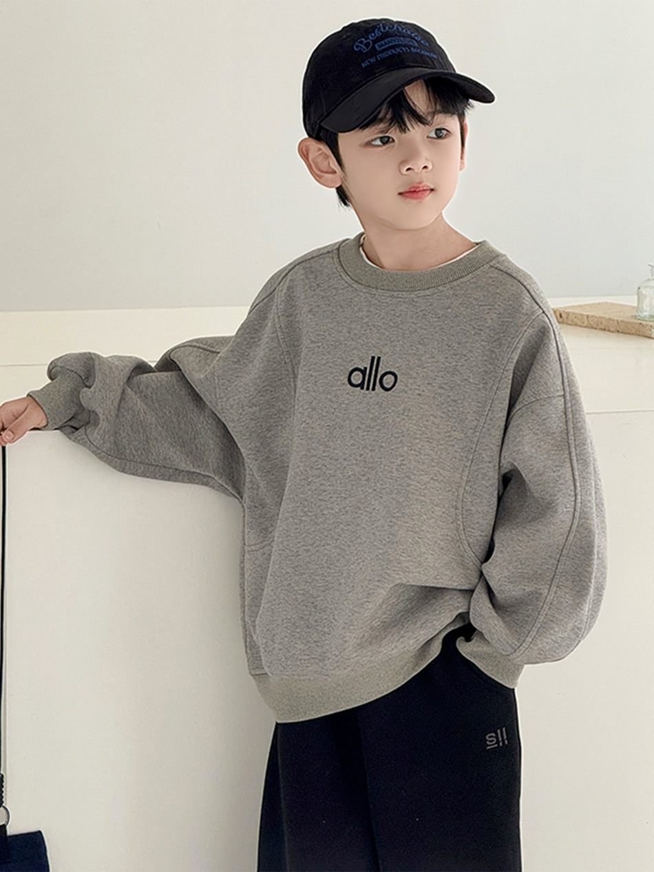 Boys' Casual Letter Graphic Long-Sleeve Cotton Crewneck Sweatshirt