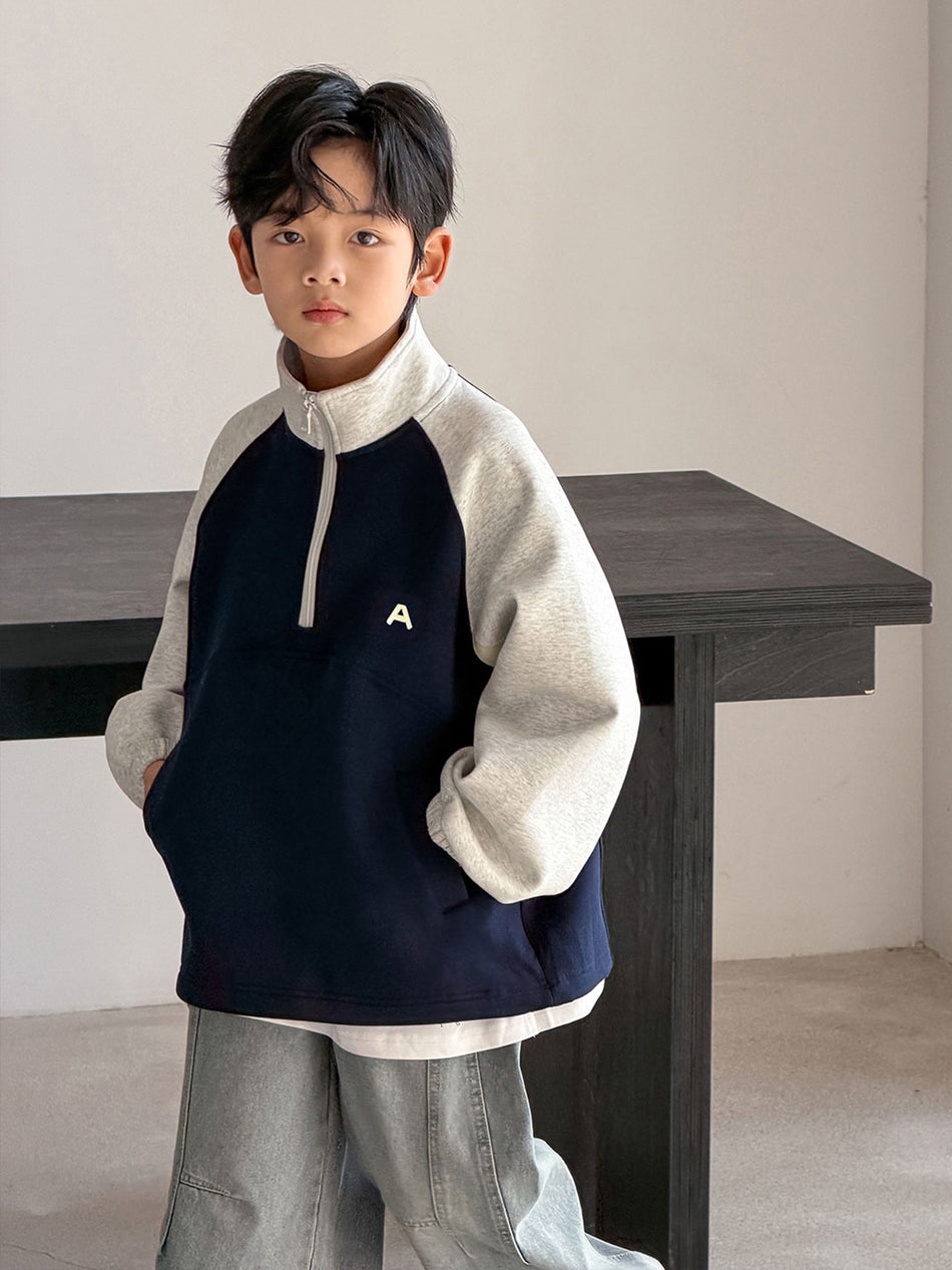Boys' Casual Raglan Hooded Long-Sleeve Cotton Sweatshirt