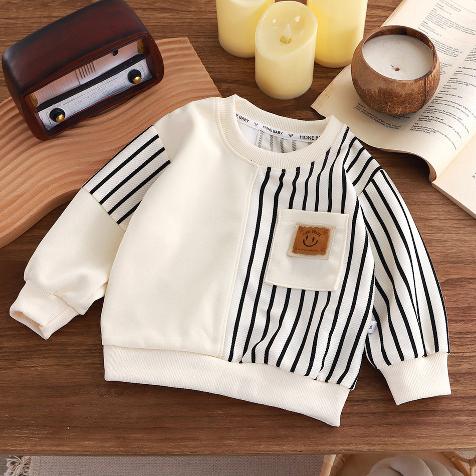 Unisex Kids' Color-Blocked Striped Long-Sleeve Pullover Sweatshirt