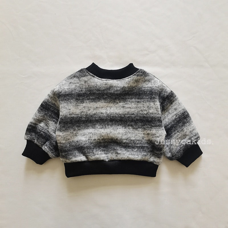 Unisex Kids' Fleece-Lined Striped Letter Long-Sleeve Thermal Sweatshirt