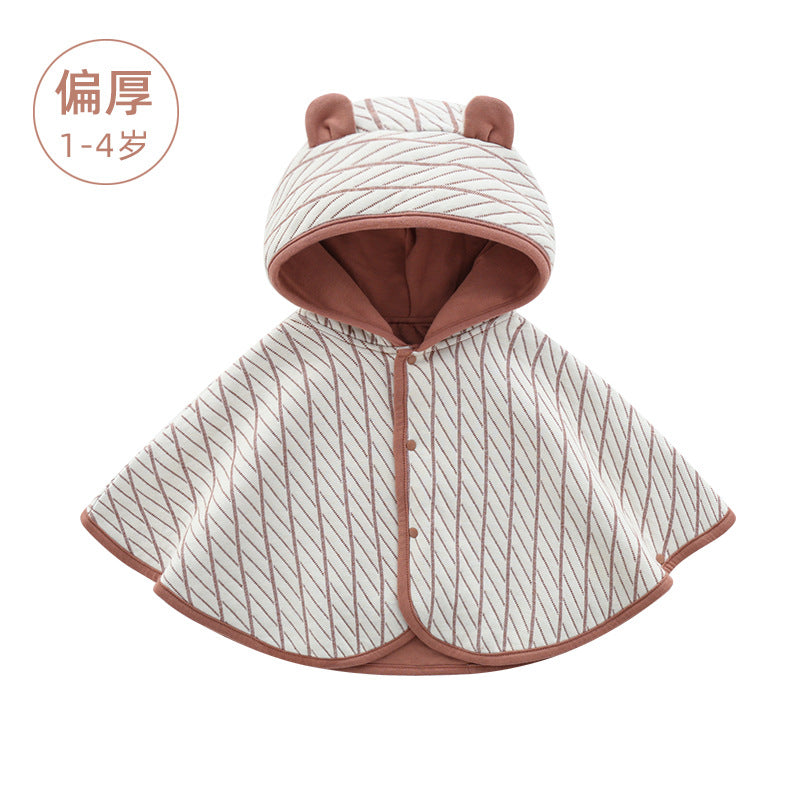 Baby Unisex Hooded Cotton Cape Brown Double-Layer Cloak