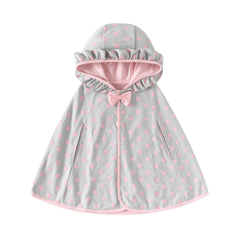 Newborn Girls Pink Bow Hooded Cotton Princess Cape Shawl