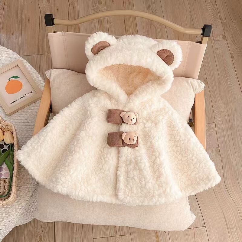 Unisex Baby Plush Hooded Cloak Thickened Winter Cape
