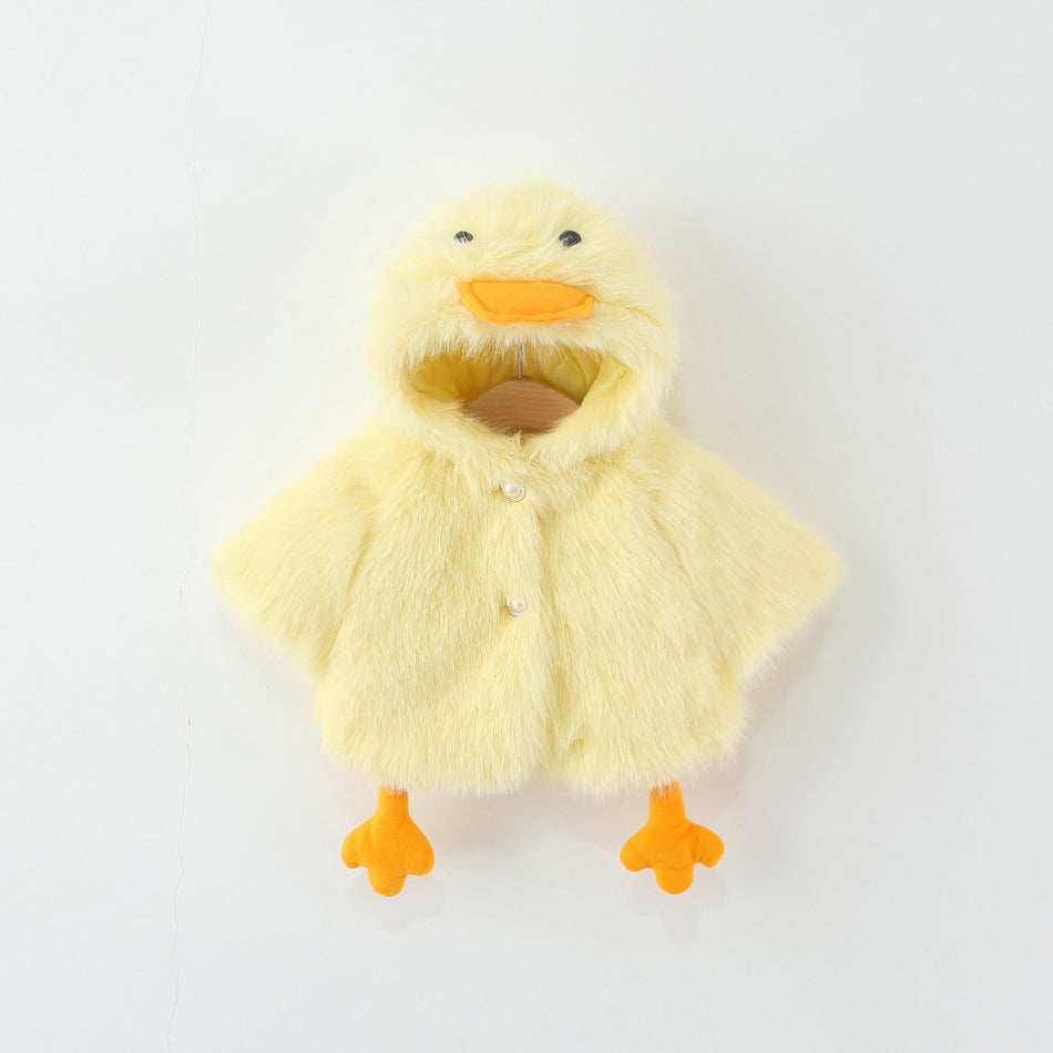 Unisex Baby Yellow Duck Hooded Plush Winter Cloak