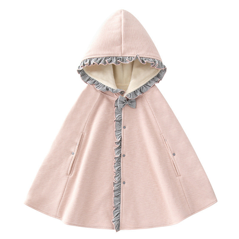Baby Girl Fleece-Lined Hooded Lace Bow Cloak