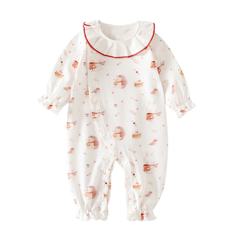 Baby Cotton Long Sleeve Slanted Placket Jumpsuit
